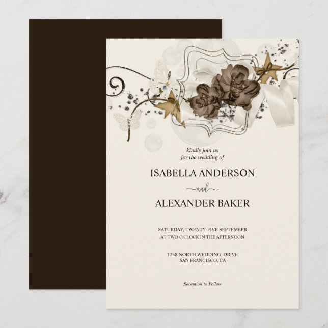 Invitation Mariage simple d'arrangement floral (Devant / Derrière)