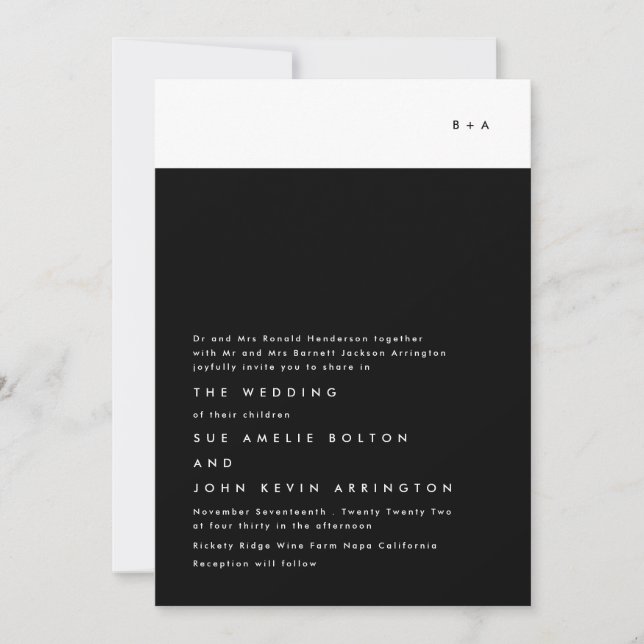 Invitation Mariage simple de bande noire moderne (Devant)