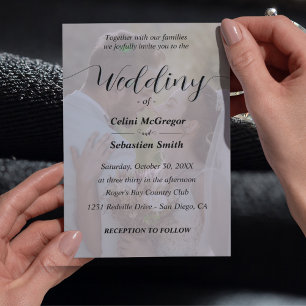 Invitation Mariage simple de superposition photo en noir et b