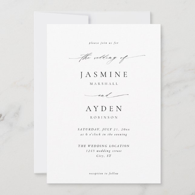 Invitation Mariage simple d'élégance - Blanc (Devant)