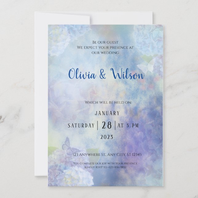 Invitation Mariage simple élégant de papillons violets (Devant)