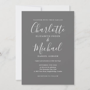 Invitation Mariage simple élégant gris et blanc écriture
