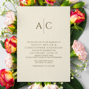 Invitation Mariage simple en bronze foncé et en or