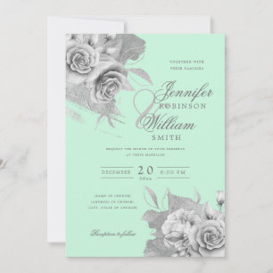 Invitation Mariage simple et élégant Argent Floral & Foil Min