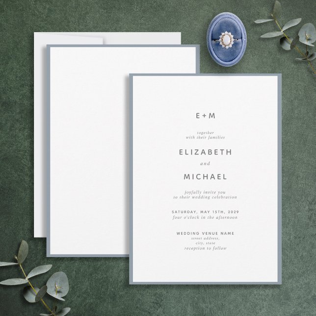 Invitation Mariage simple et élégant de monogramme bleu foncé (Créateur téléchargé)
