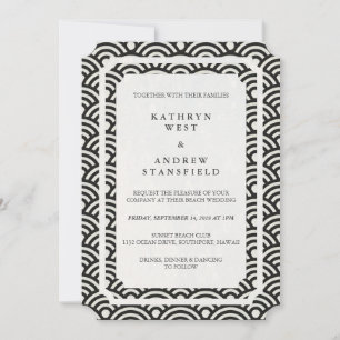 Invitation Mariage simple et élégant Noir+Blanc Plage