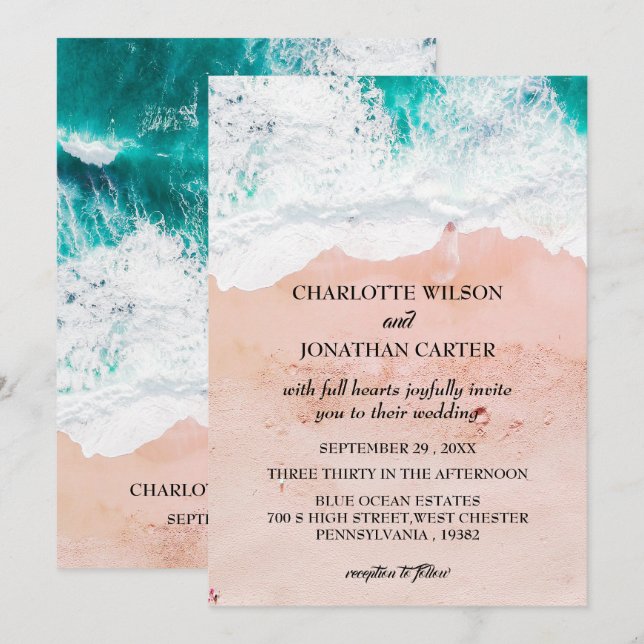 Invitation Mariage simple et élégant sur la plage côtière tro (Devant / Derrière)