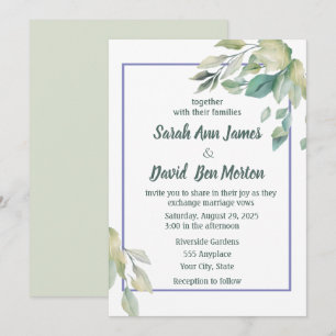 Invitation Mariage Simple Feuillage Vert Sauge