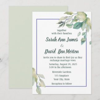 Invitation Mariage Simple Feuillage Vert Sauge