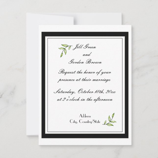 Invitation Mariage simple feuille verte (Devant)