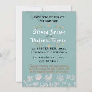 Invitation mariage Simple, fleurs blanches, aquarelle