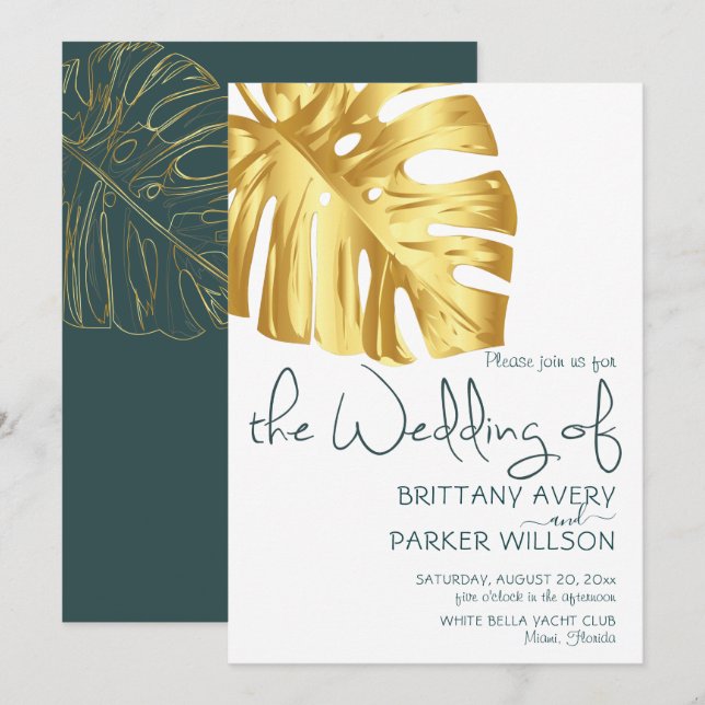 Invitation Mariage simple Gold Tropical (Devant / Derrière)
