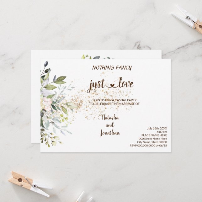 Invitation Mariage Simple Herbacé Juste Amour Fugace (Devant/Arrière en situation)