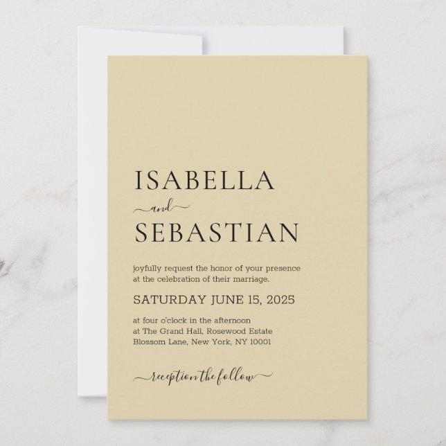 Invitation Mariage Simple Jaune Doux (Devant)