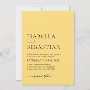 Invitation Mariage Simple Jaune Tige Dorée Clair