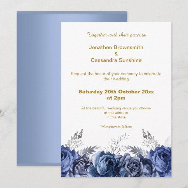 Invitation Mariage SIMPLE MODERNE ET FLEURI ÉLÉGANT (Devant / Derrière)