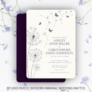 Invitation Mariage simple moderne foncé violet Dandelion