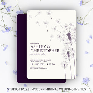 Invitation Mariage simple moderne foncé violet Dandelion