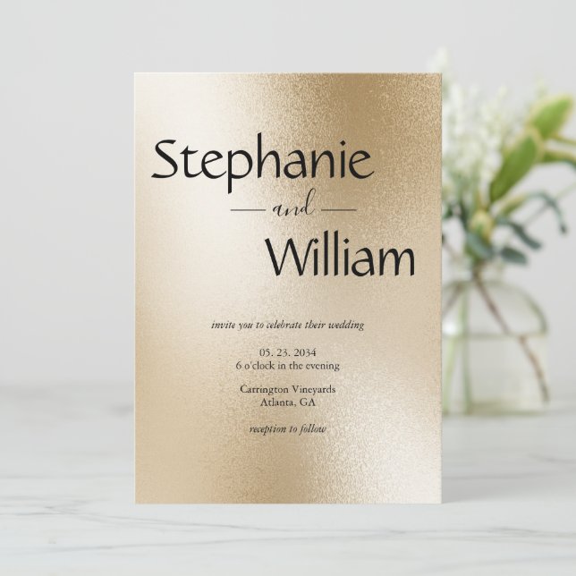 Invitation Mariage simple moderne Silver Metallic (Debout devant)