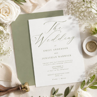 Invitation Mariage simple moderne vert sauge et blanc