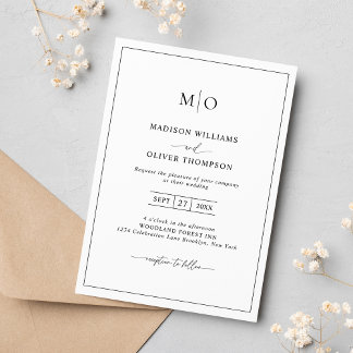 Invitation Mariage simple noir blanc Carré frontière