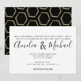 Invitation Mariage simple noir et or géométrique moderne