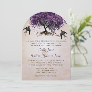 Invitation Mariage Simply Peachy Purple Heart Leaf Tree