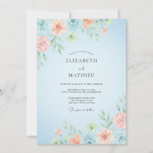 Invitation Mariage Sky Coral Ranunculus Eucalyptus Poussiéreu