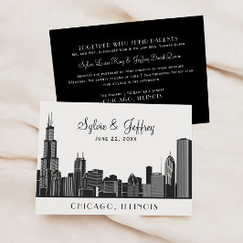 Invitation Mariage Skyline de Chicago en noir et blanc