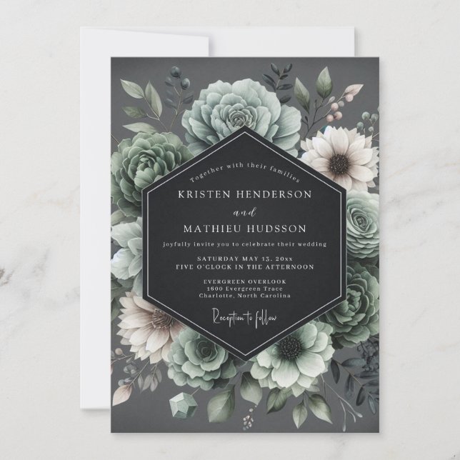 Invitation Mariage Slate Baroque Bloom (Devant)