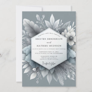 Invitation Mariage Slate Blue Frosty Flora