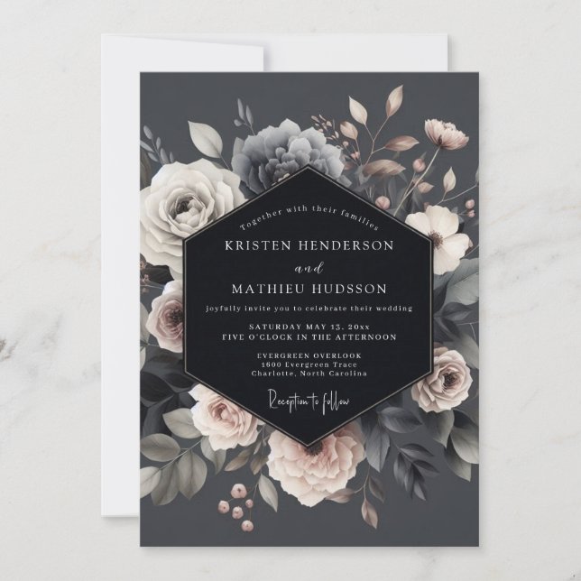 Invitation Mariage Slate Dramatic Flora (Devant)