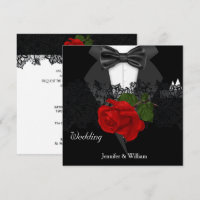 Mariage Smoking Noir Blanc Rose Rouge Profond