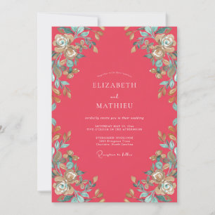 Invitation Mariage Soft Coral Aqua Petal