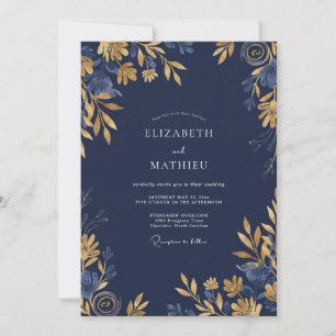 Invitation Mariage solennel de minuit bleu marine