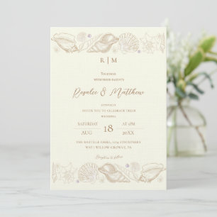 Invitation Mariage Sophistiqué sur la Côte avec Coquilles d'O