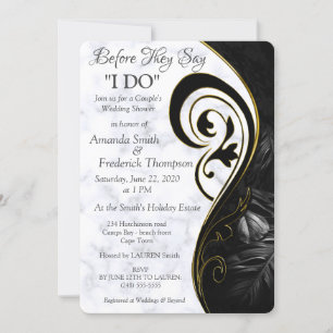 Invitation Mariage sous Abstrait de Marbre Blanc Noir Moderne