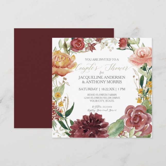 Invitation Mariage sous la pluie Fleurs d'automne Floral Bour (Devant / Derrière)