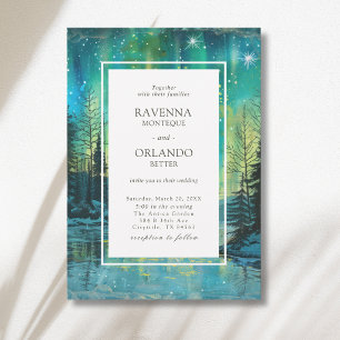 Invitation Mariage sous le ciel nocturne de la forêt du lac A
