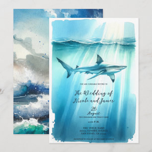 Invitation Mariage sous-marin Océan Requin Aquarium Aquarelle