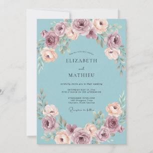 Invitation Mariage sous une arche de fleurs de rose poussiére