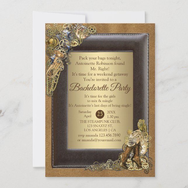 Invitation Mariage Steampunk Sur Bachelorette Suede (Devant)