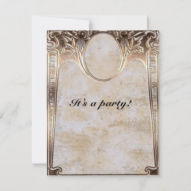 Invitation Mariage Steamunk avec aspect de gaufrage or (Devant)