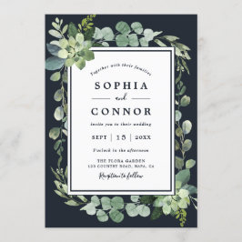 Invitation Mariage Succulent bleu marine de minuit