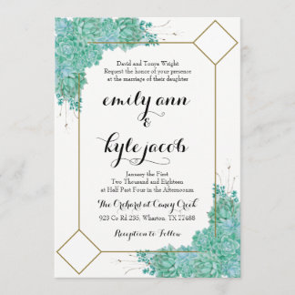 Invitation Mariage Succulent et Or