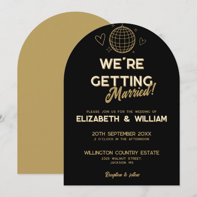 Invitation Mariage Super Disco Black And Gold (Devant / Derrière)