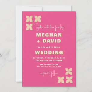Invitation Mariage Super rétro les années 70 Motif rose beige