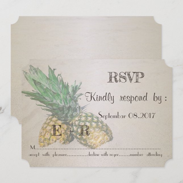 Invitation Mariage sur la plage Ananas  RSVP (Devant / Derrière)