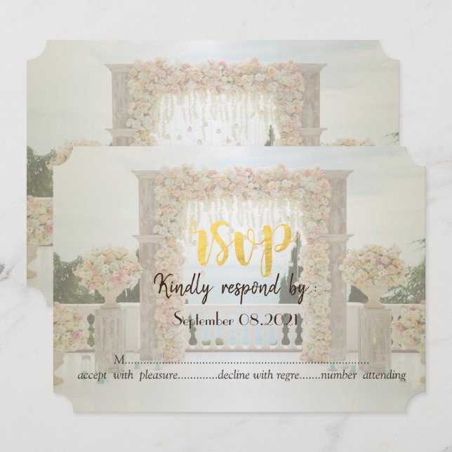 Invitation Mariage sur la plage Arche Fleurs Roses RSVP (Devant / Derrière)