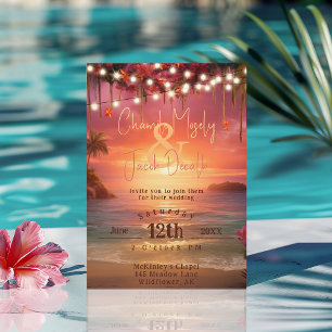 Invitation Mariage sur la plage au coucher de soleil tropical